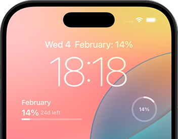 Memento progress widgets beneath the iPhone Lock Screen clock